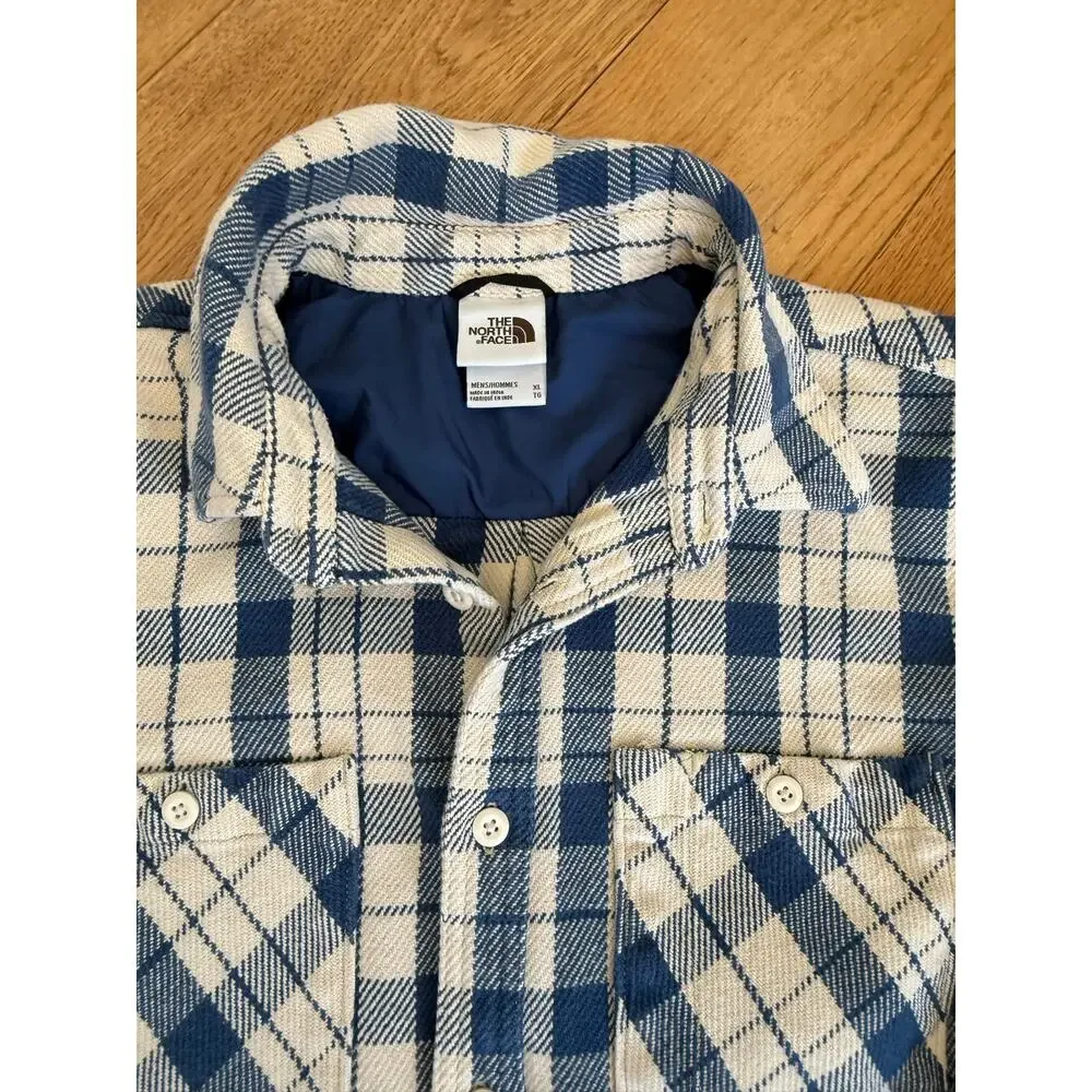The North Face Valley Twill Flannel Shirt Men’s XL Blue Cream Plaid Button Up